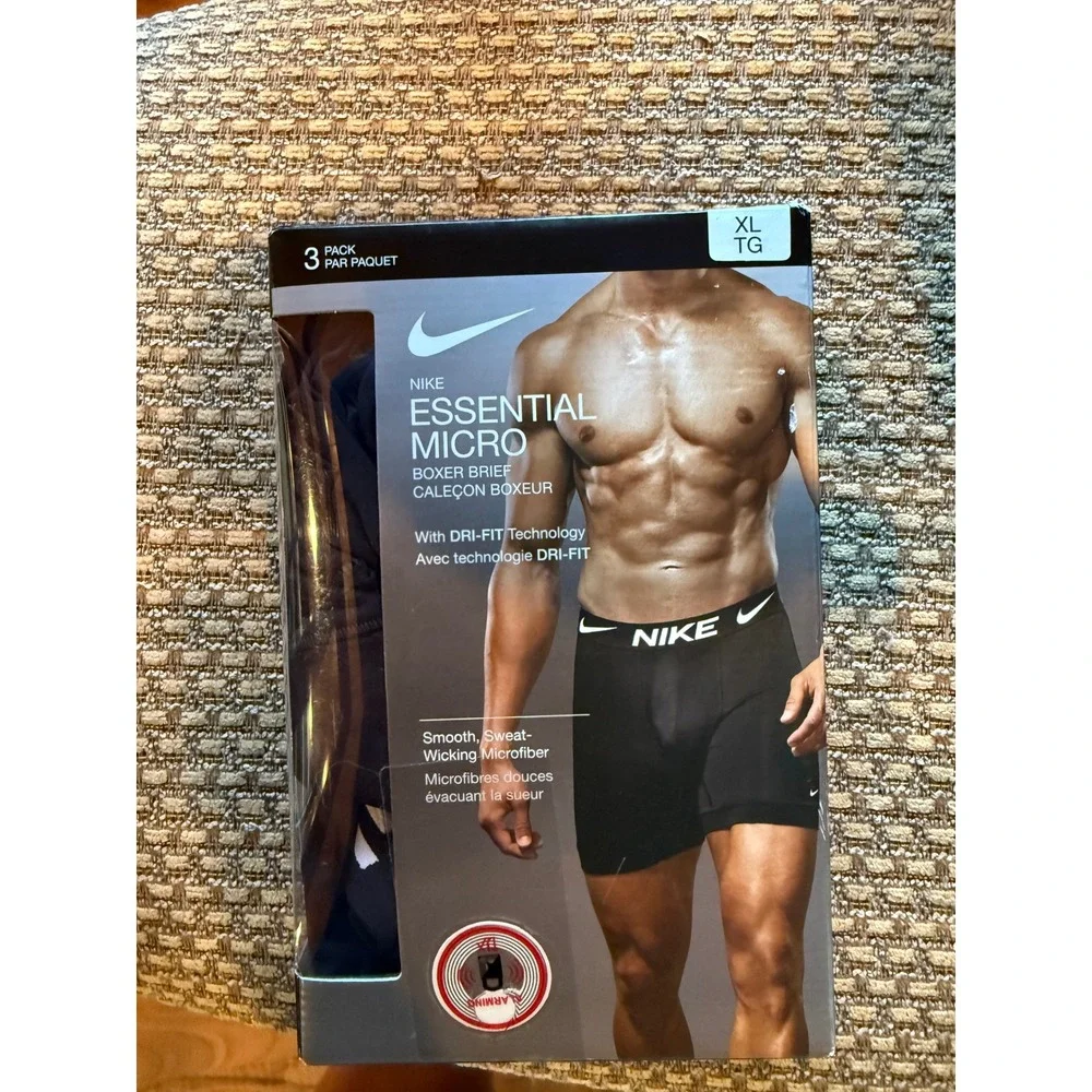 Nike Boxer Briefs Mens XL Black New 3-Pack Essential Micro Dri-FIT Stretch